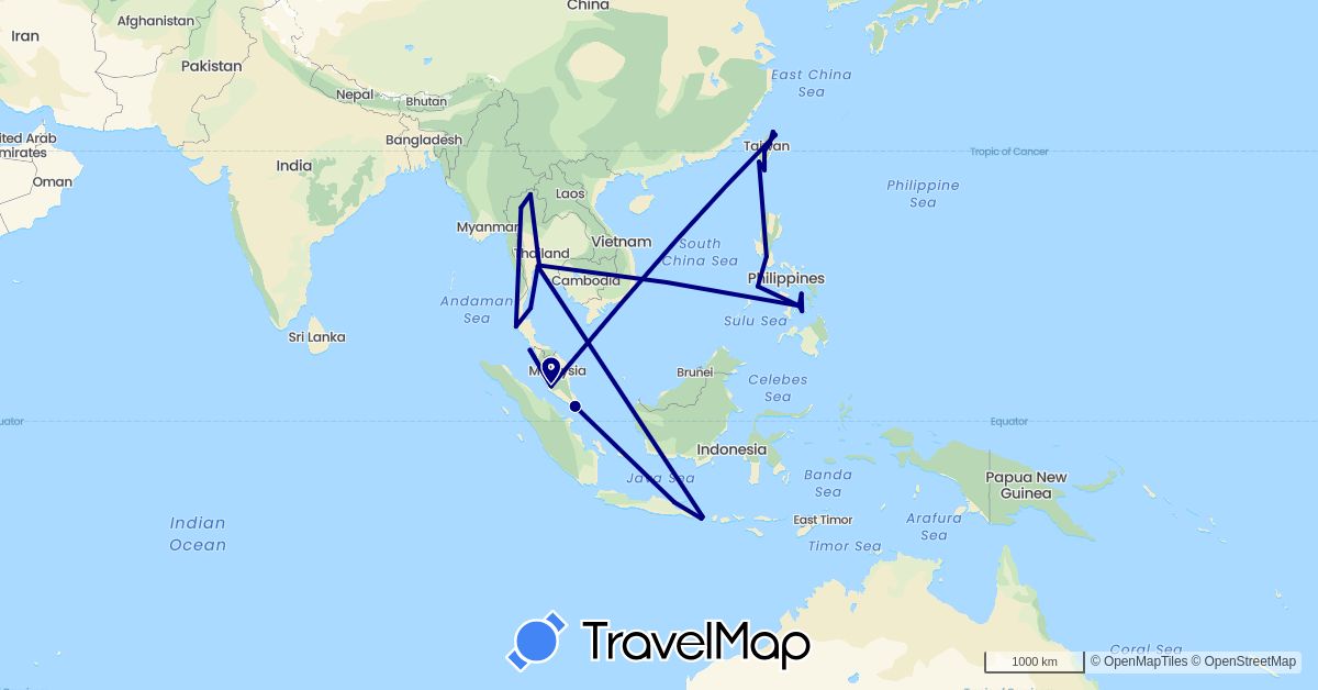 TravelMap itinerary: driving in Indonesia, Malaysia, Philippines, Singapore, Thailand, Taiwan (Asia)